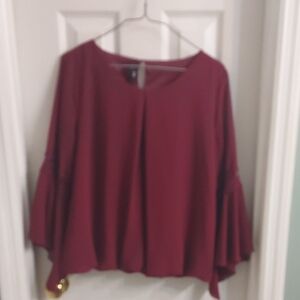 Iz Byer Wine Bell-Sleeve Blouse